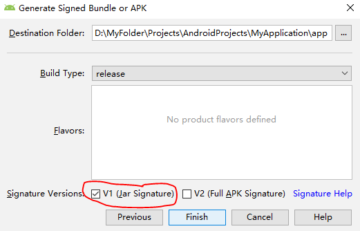 android studio v1 signature
